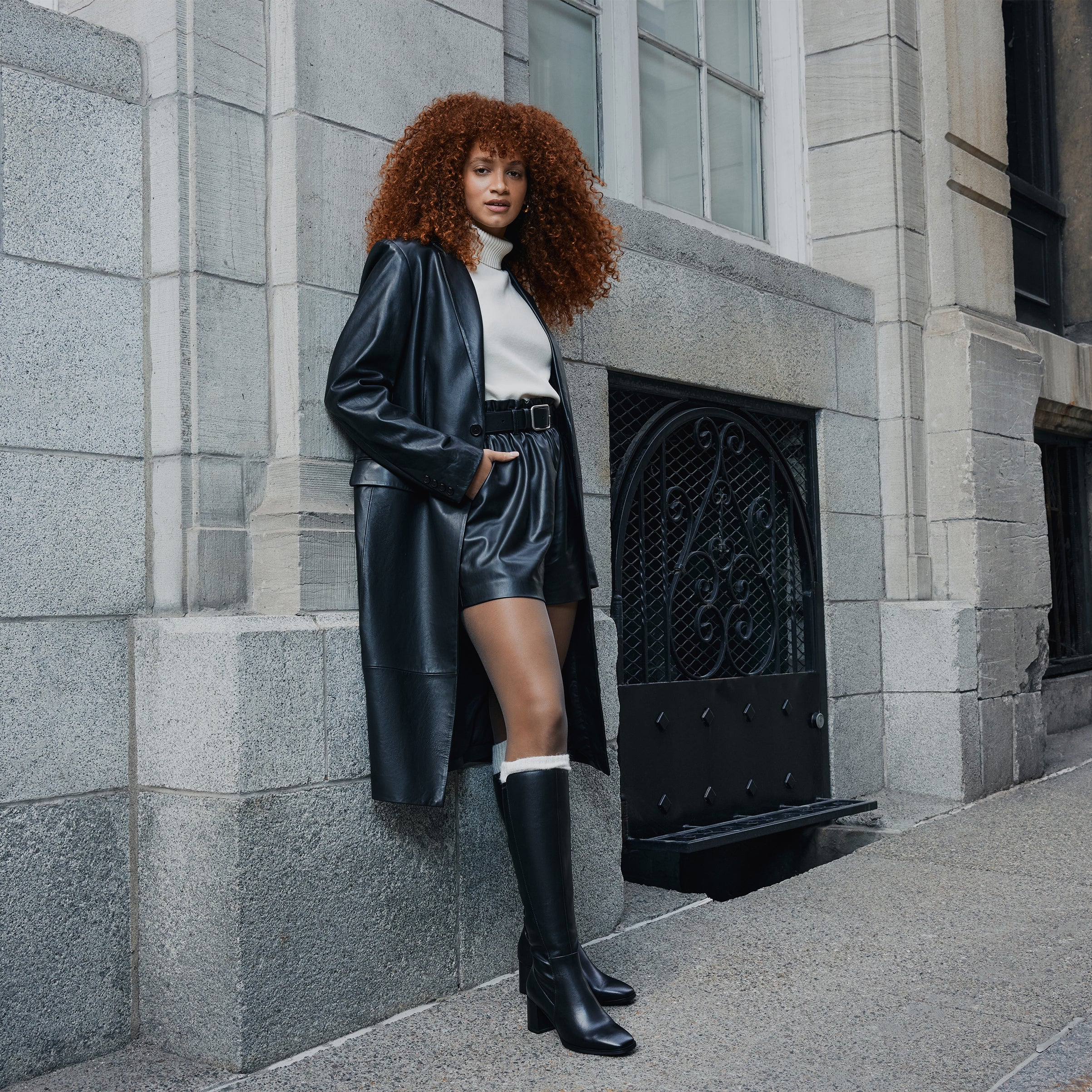 JOSEPHINE Black Leather Knee High Boots | Women's Waterproof Boots