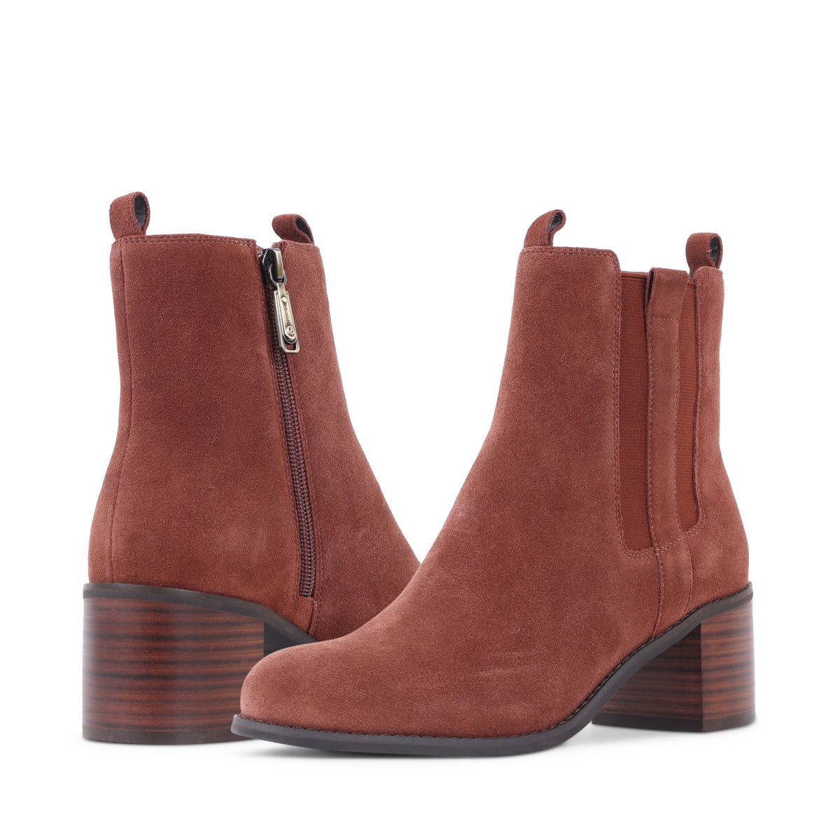 MALLORYS Whiskey Suede Block Heel Zip-Up Waterproof Ankle Boots