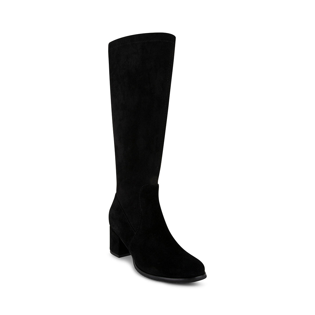 ALLYS Black Suede Knee High Block Heel Boots | Women's Winter