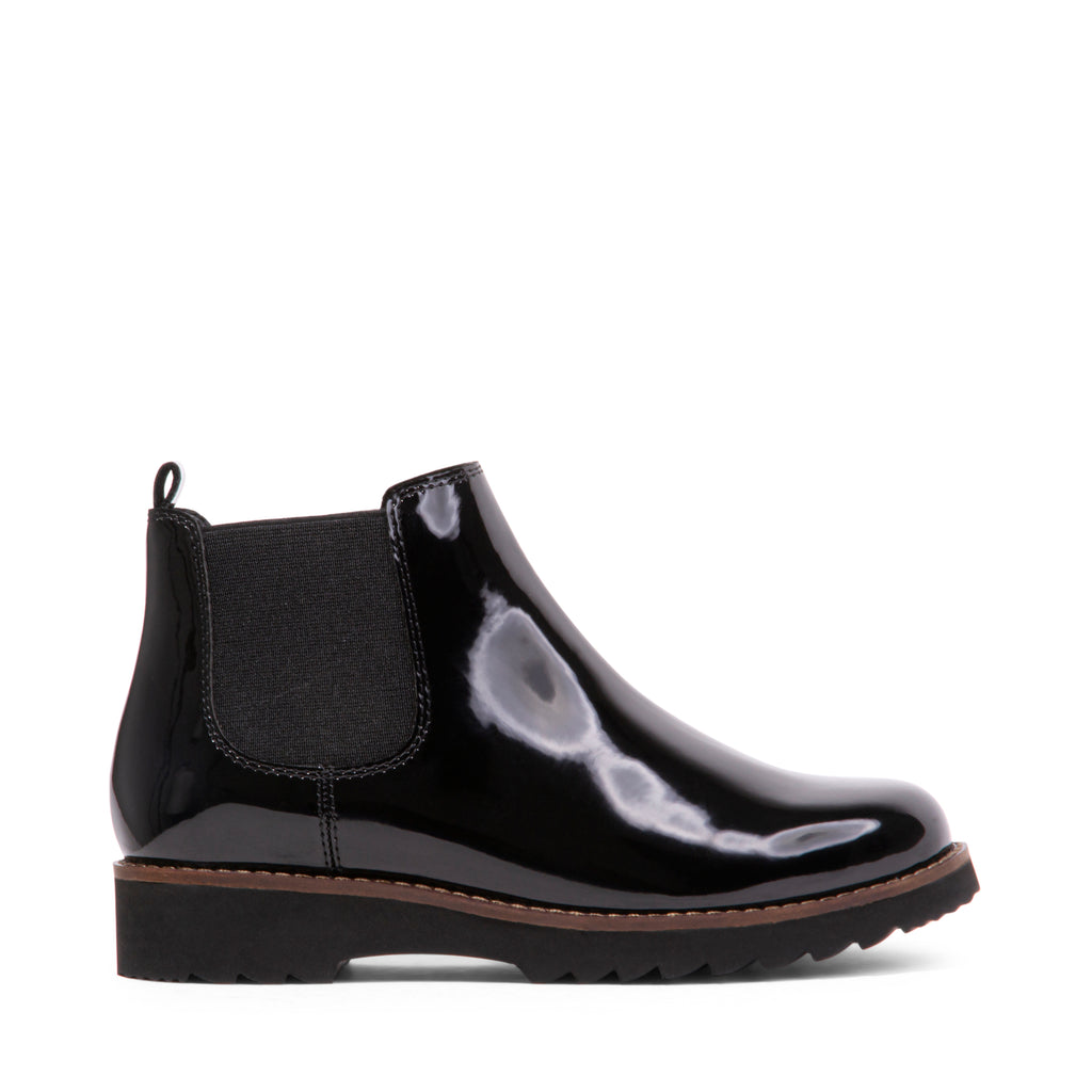 RIOP Black Patent Leather Chelsea Boot Women's Waterproof Boots