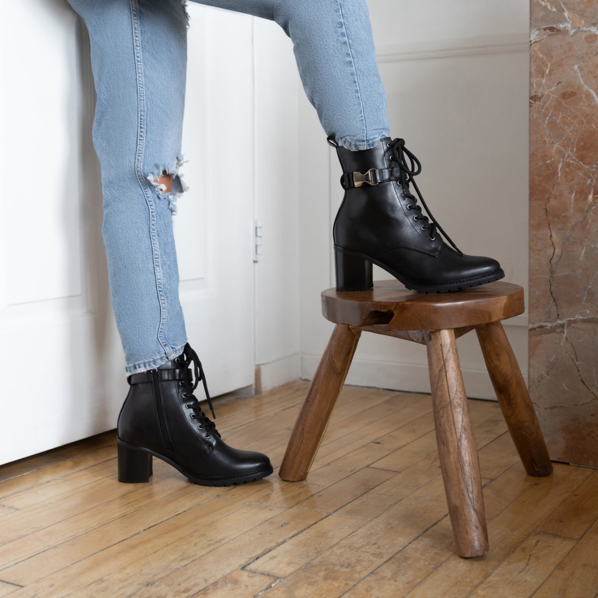 ETOILE Black Leather Combat Boots Women's Waterproof Boots – Blondo